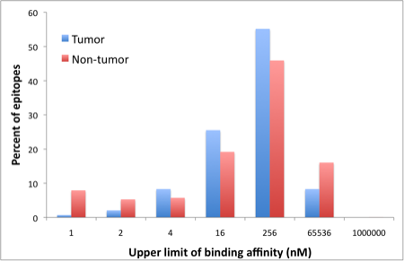 Tumor epitopes, IC50 nM